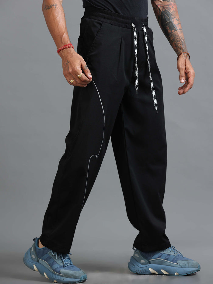 Black Relaxed Fit Trousers for Men front view - Flowstate Relaxed Trouser by Italian Colony