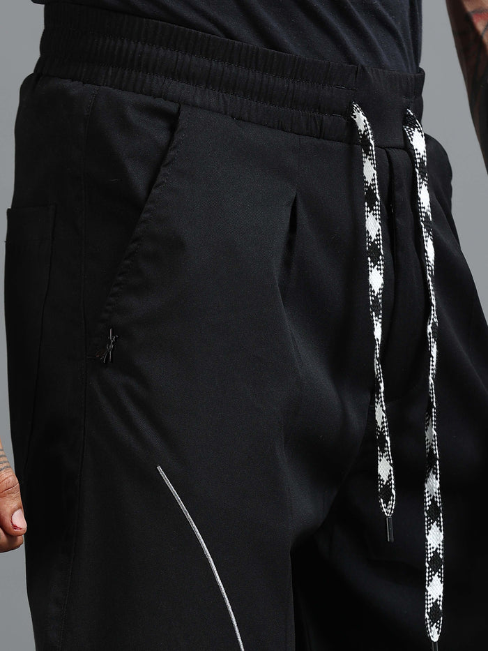 Black Relaxed Fit Trousers for Men detail view - Flowstate Relaxed Trouser by Italian Colony
