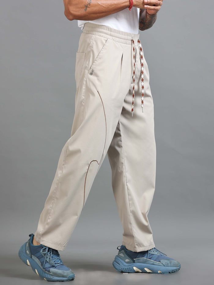 Cream Relaxed Fit Trousers for Men front view - Flowstate Relaxed Trouser by Italian Colony