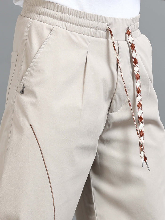 Cream Relaxed Fit Trousers for Men detail view - Flowstate Relaxed Trouser by Italian Colony