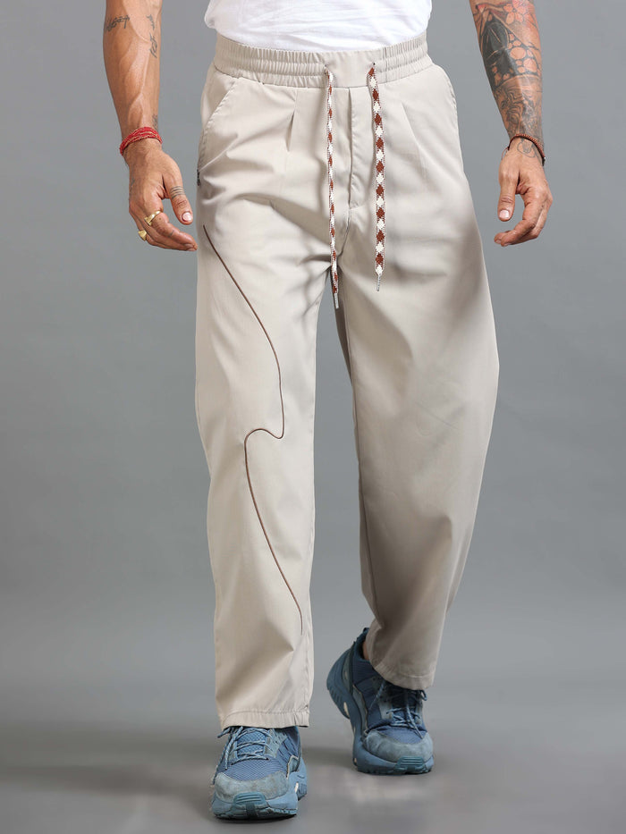 Cream Relaxed Fit Trousers for Men detail view - Flowstate Relaxed Trouser by Italian Colony