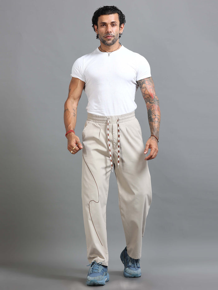 Cream Relaxed Fit Trousers for Men detail view - Flowstate Relaxed Trouser by Italian Colony