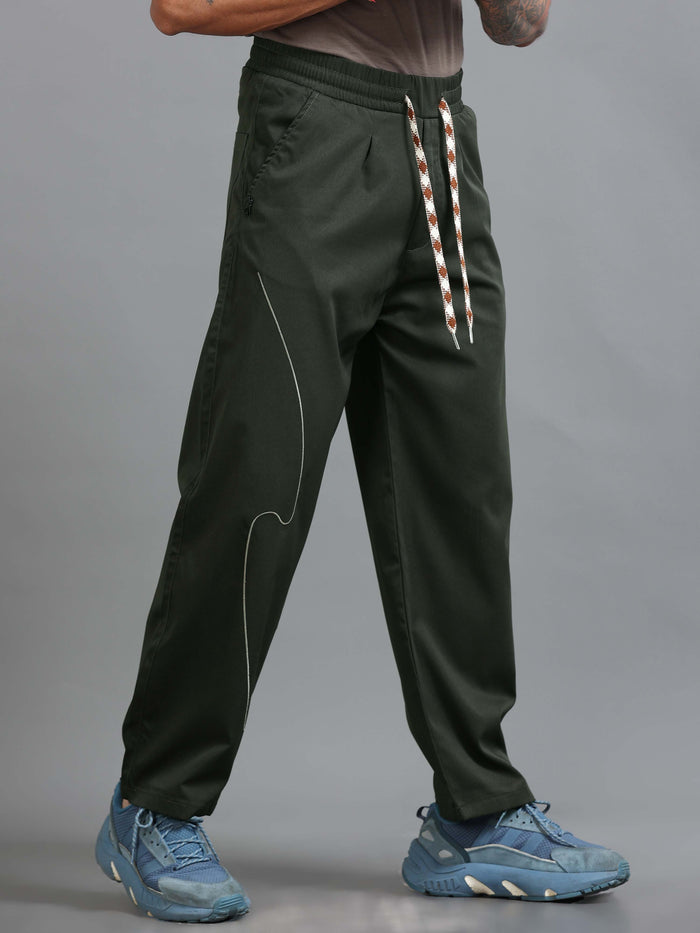 Dark Olive Relaxed Fit Trousers for Men front view - Flowstate Relaxed Trouser by Italian Colony