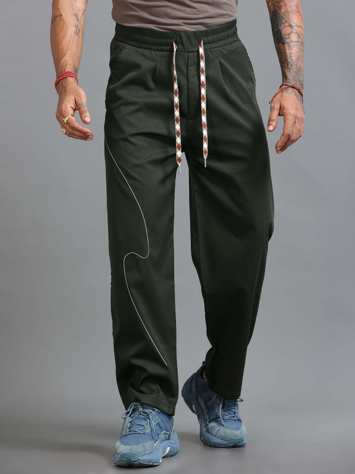 Dark Olive Relaxed Fit Trousers for Men detail view - Flowstate Relaxed Trouser by Italian Colony