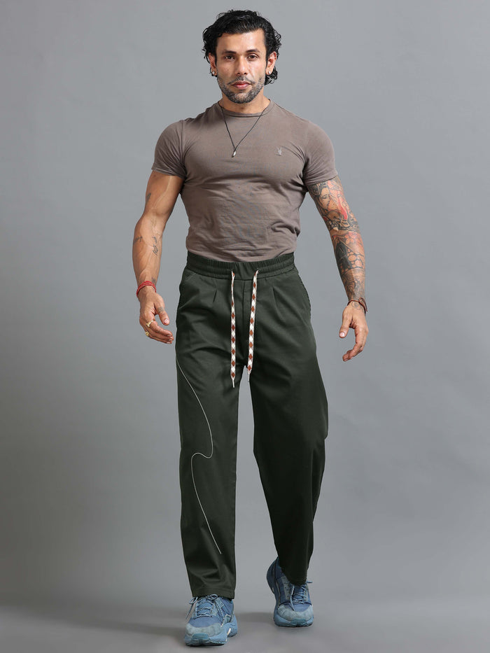 Dark Olive Relaxed Fit Trousers for Men detail view - Flowstate Relaxed Trouser by Italian Colony