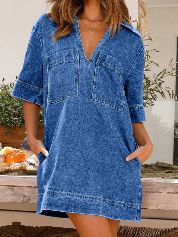 Folk Mini Dress - Blue