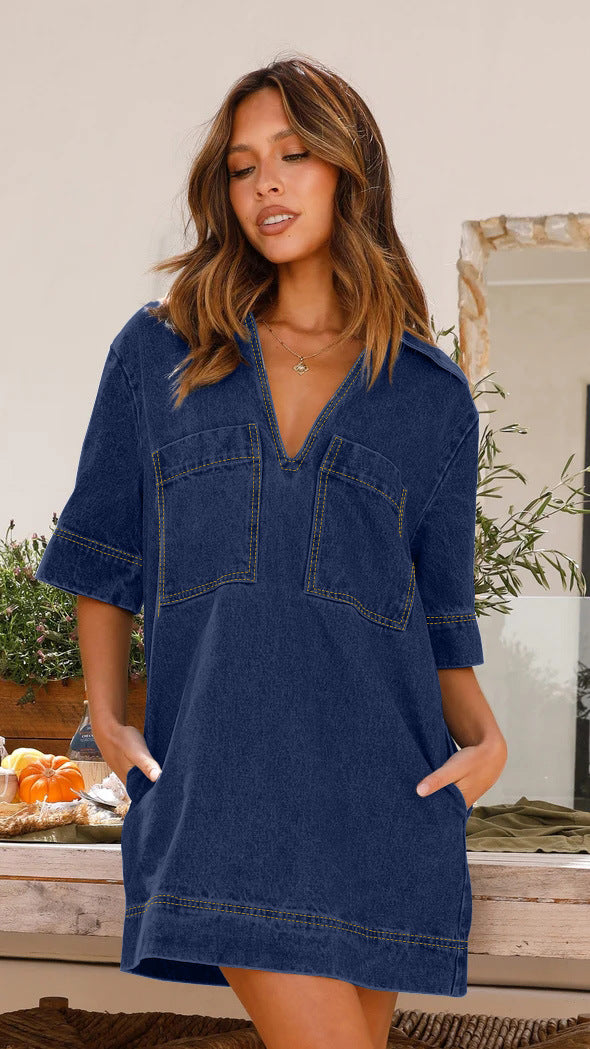Folk Mini Dress - Dark Blue