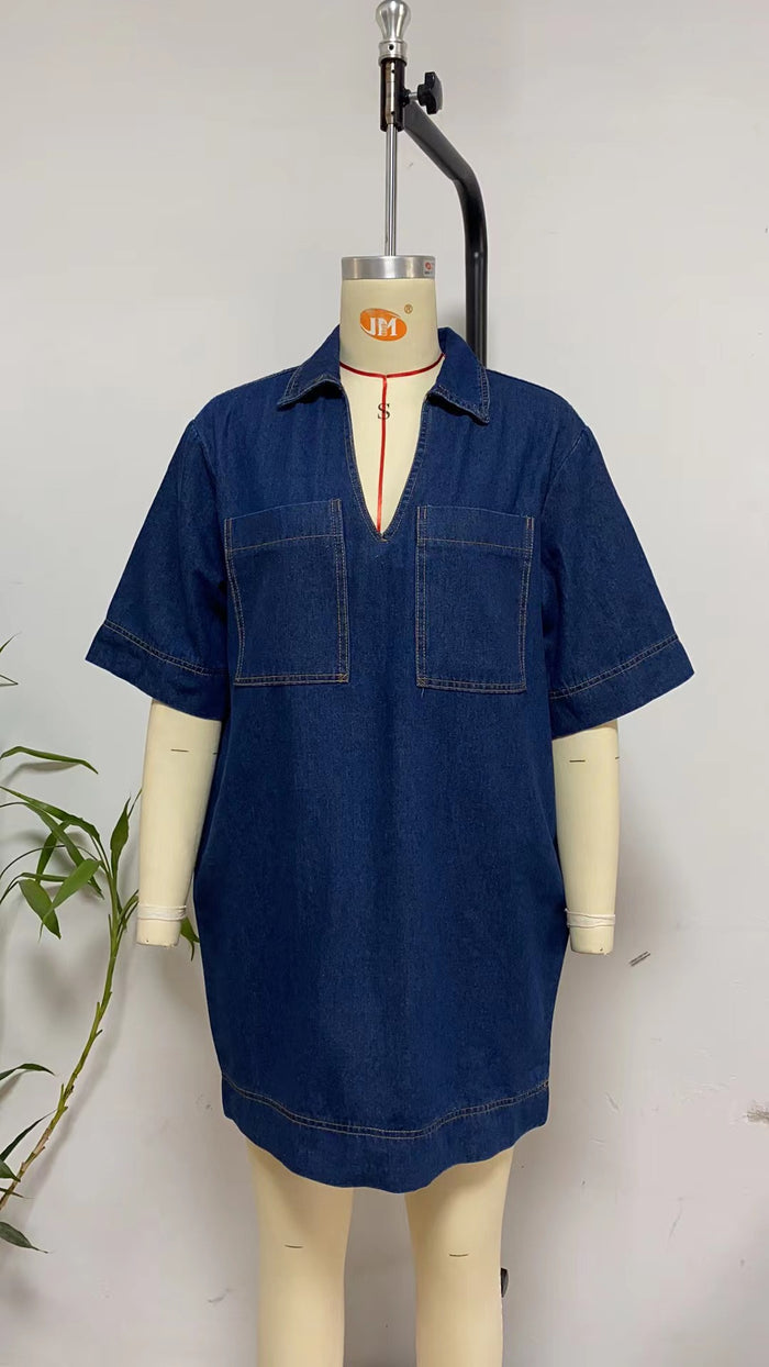 Folk Mini Dress - Dark Blue