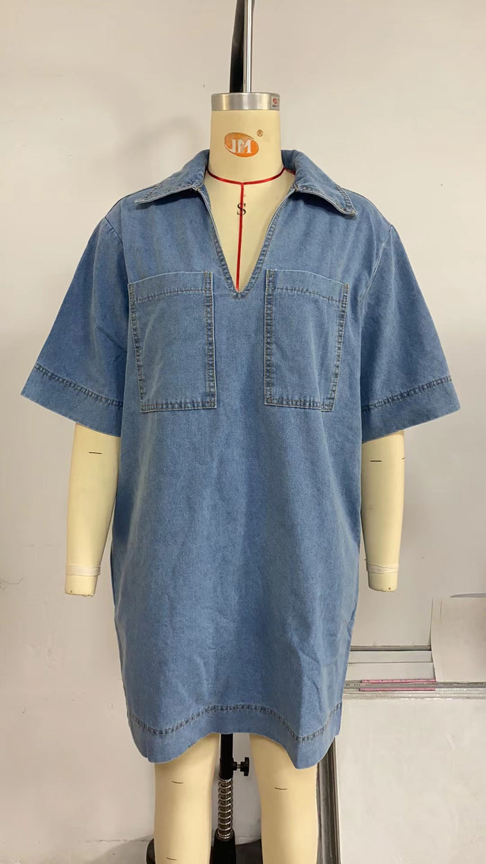 Folk Mini Dress - Light Blue