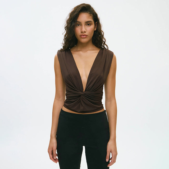 Gendry V Neck Top - Brown