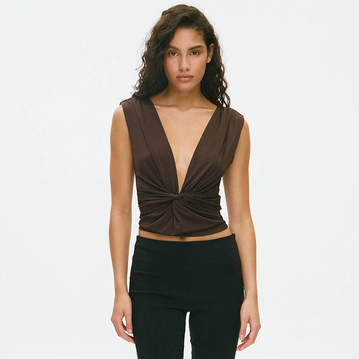 Gendry V Neck Top - Brown