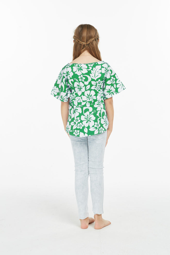 Girl Elastic Strap Poncho Top in Vintage Hibiscus Green
