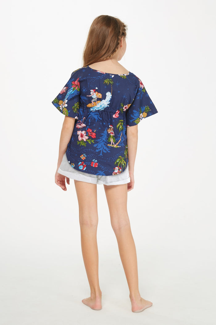Girl Poncho Top in Christmas Santa Navy