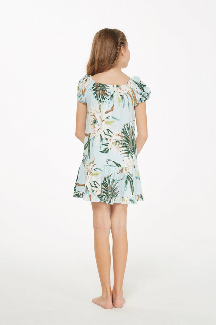 Girl Sleeve Ruffle Dress in Wispy Cereus Light Blue
