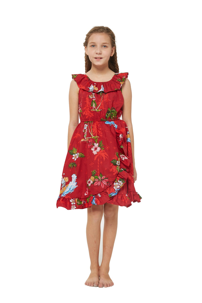 Girl Wrap Ruffle Dress in Christmas Santa Red