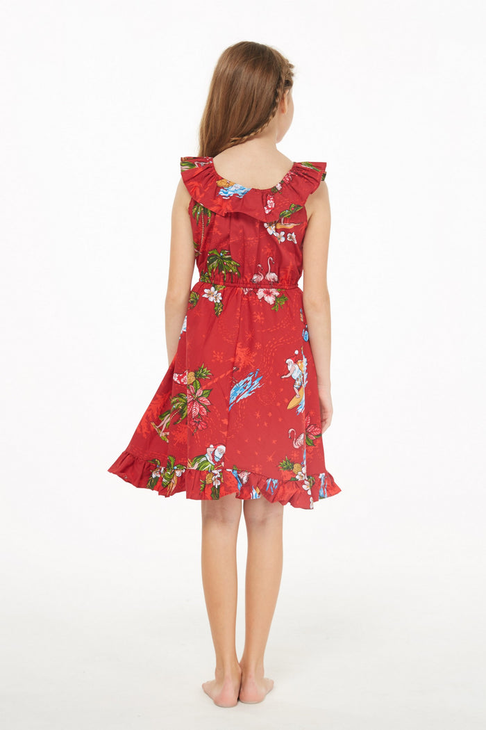 Girl Wrap Ruffle Dress in Christmas Santa Red