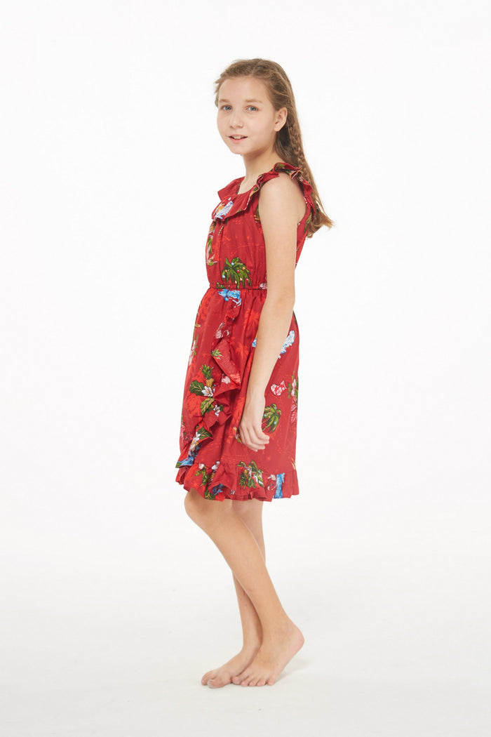 Girl Wrap Ruffle Dress in Christmas Santa Red