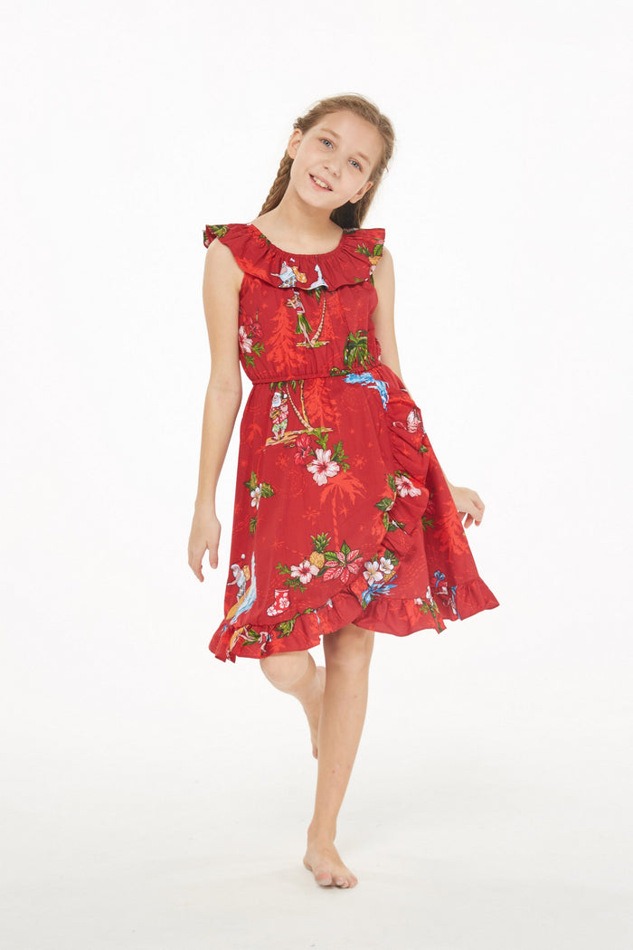 Girl Wrap Ruffle Dress in Christmas Santa Red
