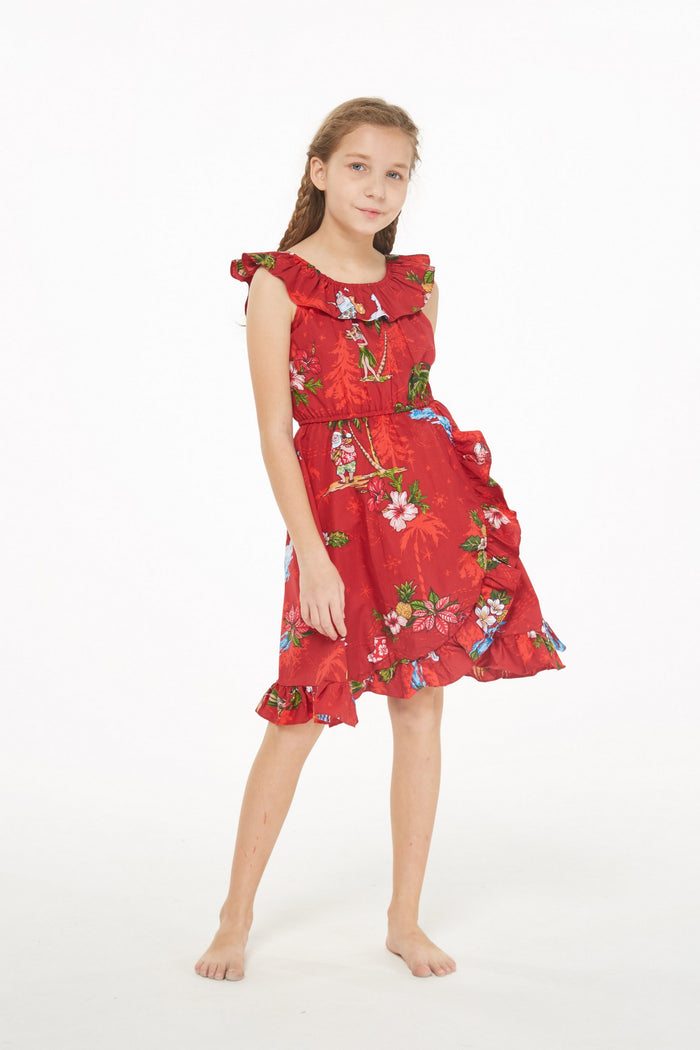 Girl Wrap Ruffle Dress in Christmas Santa Red