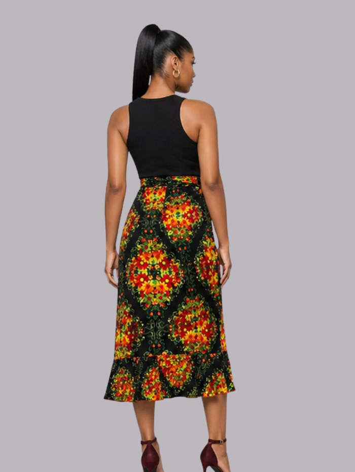 Glen Women's African Wrap Skirt (in Fall coloured ankara, gathered borders)
