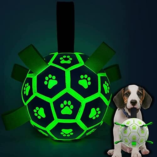 Glow in The Dark Dog Toys Soccer Ball with Straps Toys Pet Clever