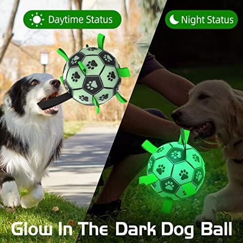 Glow in The Dark Dog Toys Soccer Ball with Straps Toys Pet Clever