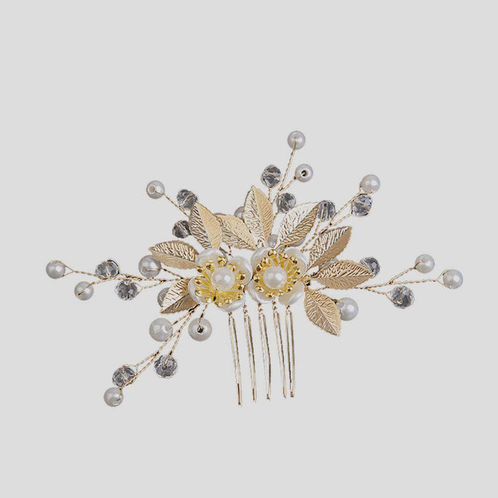 Gold Leaf Hair Comb Handmade Bride Crown Headpiece Flower comb set 690525637756 - COCOMELODY