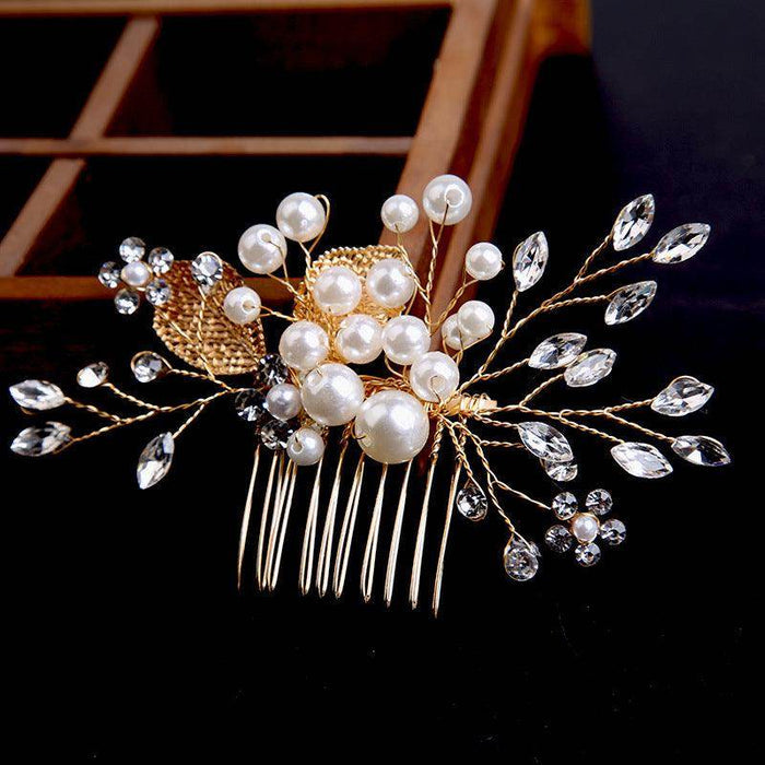 Gold leaf updo hair comb ornaments handmade rhinestone headdress bridal accessories 698964279630 - COCOMELODY