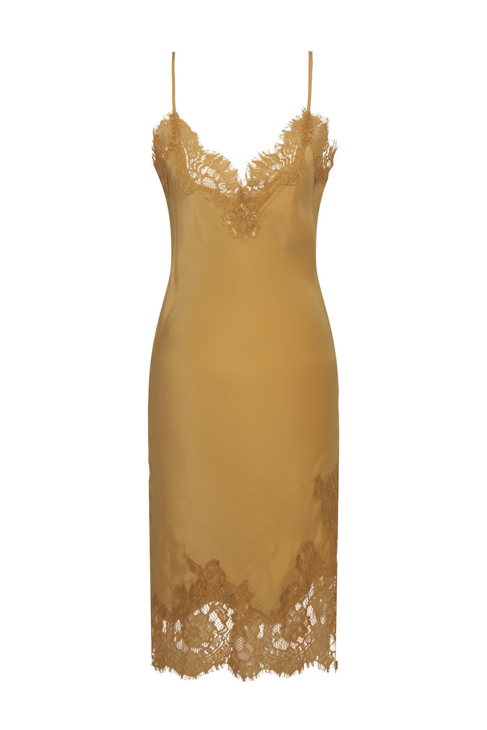 Grace Lace Silk Dress - Camel Gold