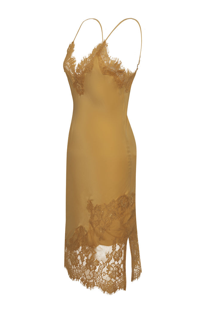 Grace Lace Silk Dress - Camel Gold