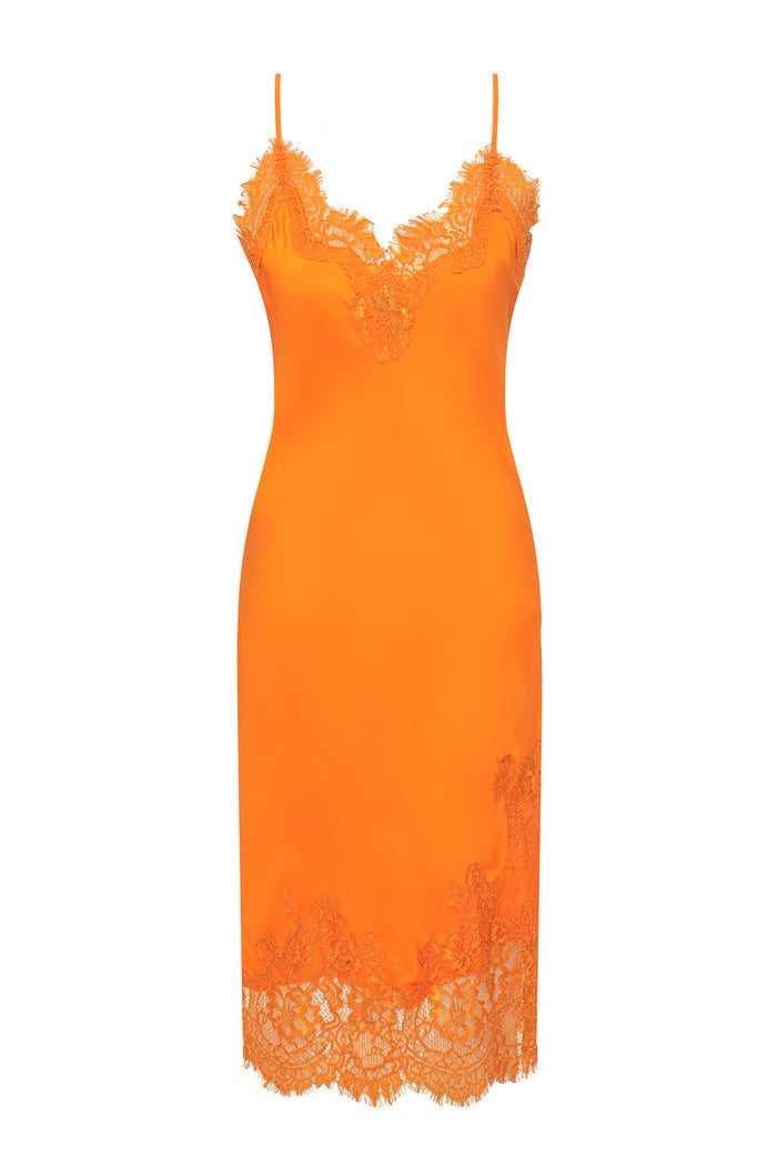 Grace Lace Silk Dress - Tangerine