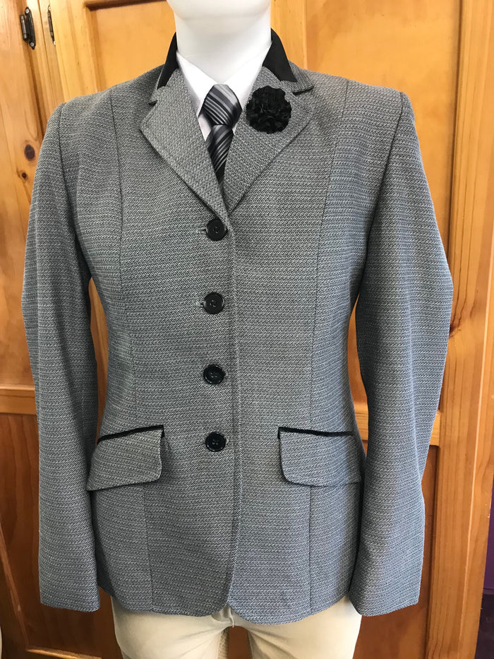 Grey (Light) & Faint Black Patterned Check Adults Show Hunter Jacket (603) With Black Velvet Trims