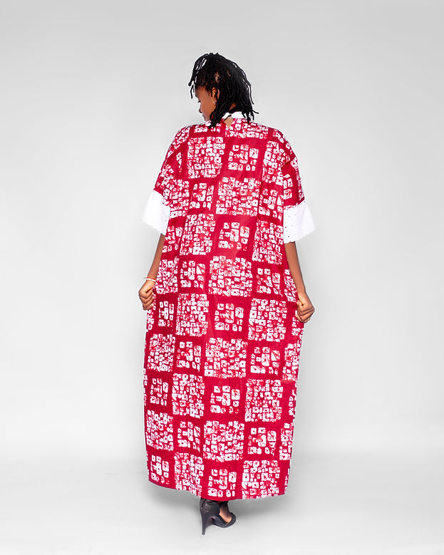 Gwen Women's Maxi African Boubou Dress with White lace, (Wine, White Ankara)