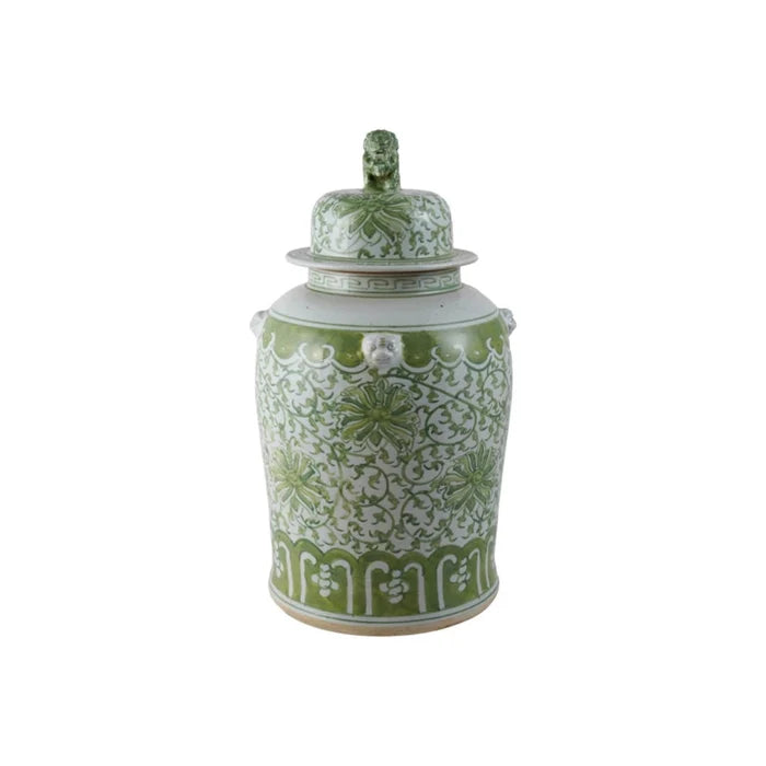 Hand-Painted Stoneware Ginger Jar with Foo Dog Lid