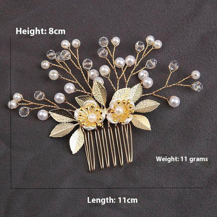 Handcrafted pearl set with Gold leaf hair comb 725487239358 - COCOMELODY