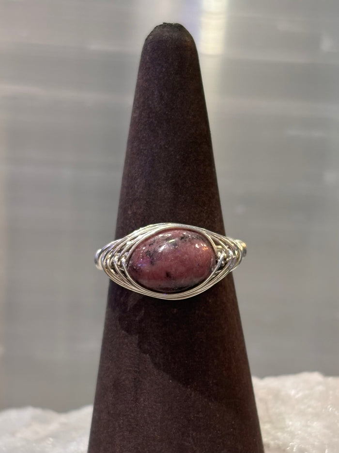 Handmade Wirewrap Rhodonite Sterling Ring Size 8