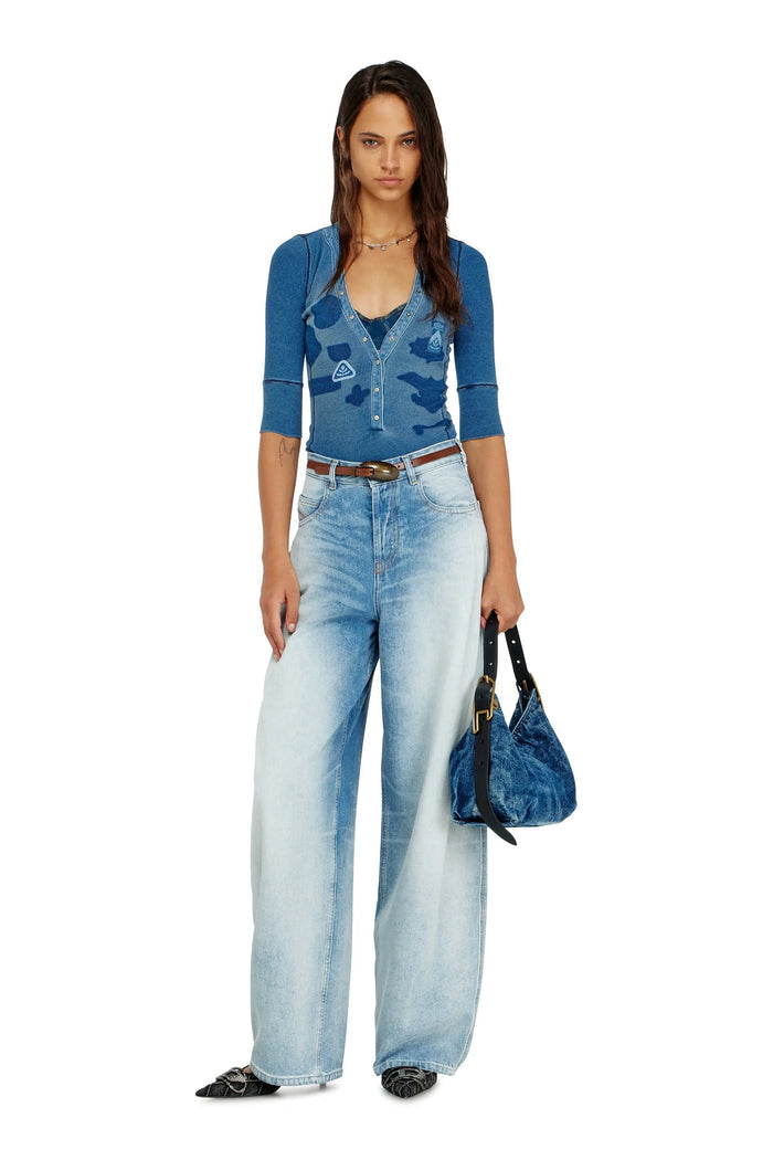 Henley top with shadow-patch effects
