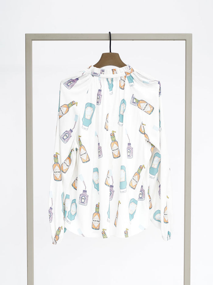 Herzens Silk Printed Bottle Blouse Aqua Multi