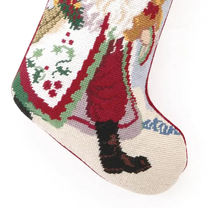 Holly Gathering Santa Needlepoint Stocking