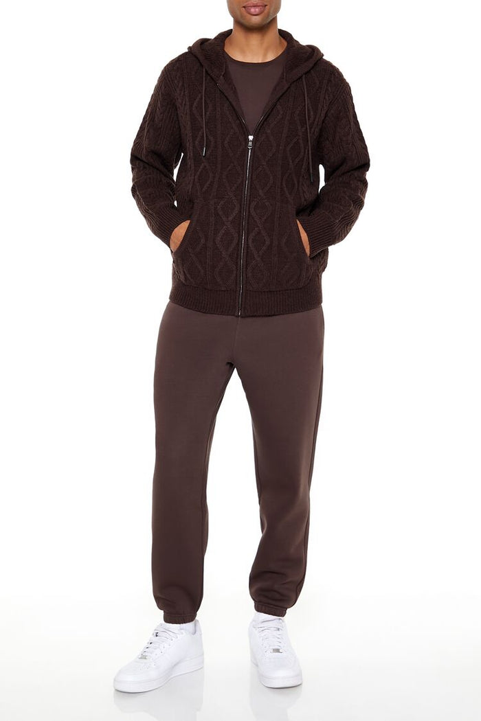 Hooded Cable Knit Zip-Up Sweater