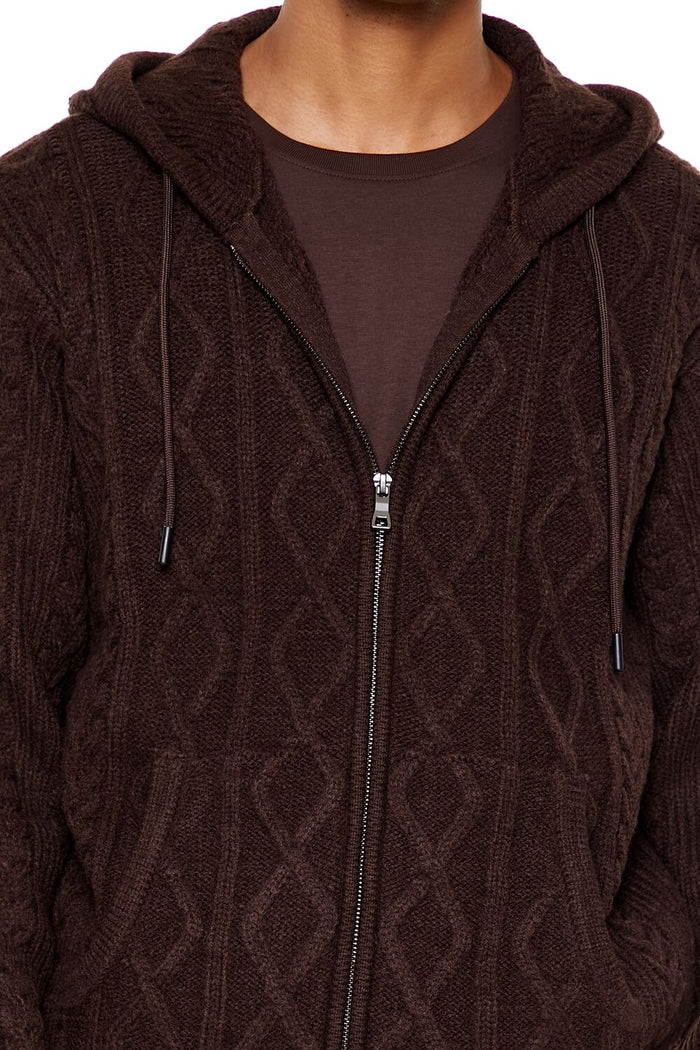 Hooded Cable Knit Zip-Up Sweater