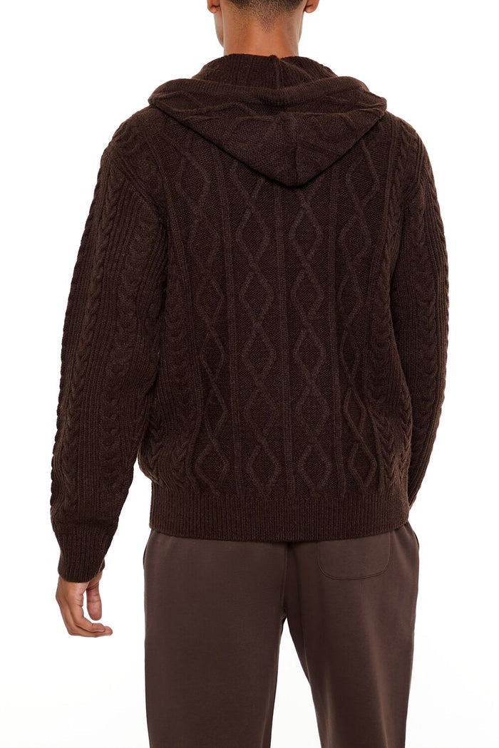 Hooded Cable Knit Zip-Up Sweater