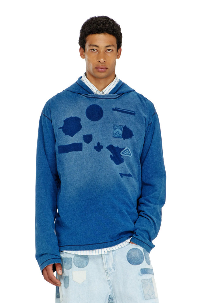 Hooded long-sleeve T-shirt with shadow-effect patches