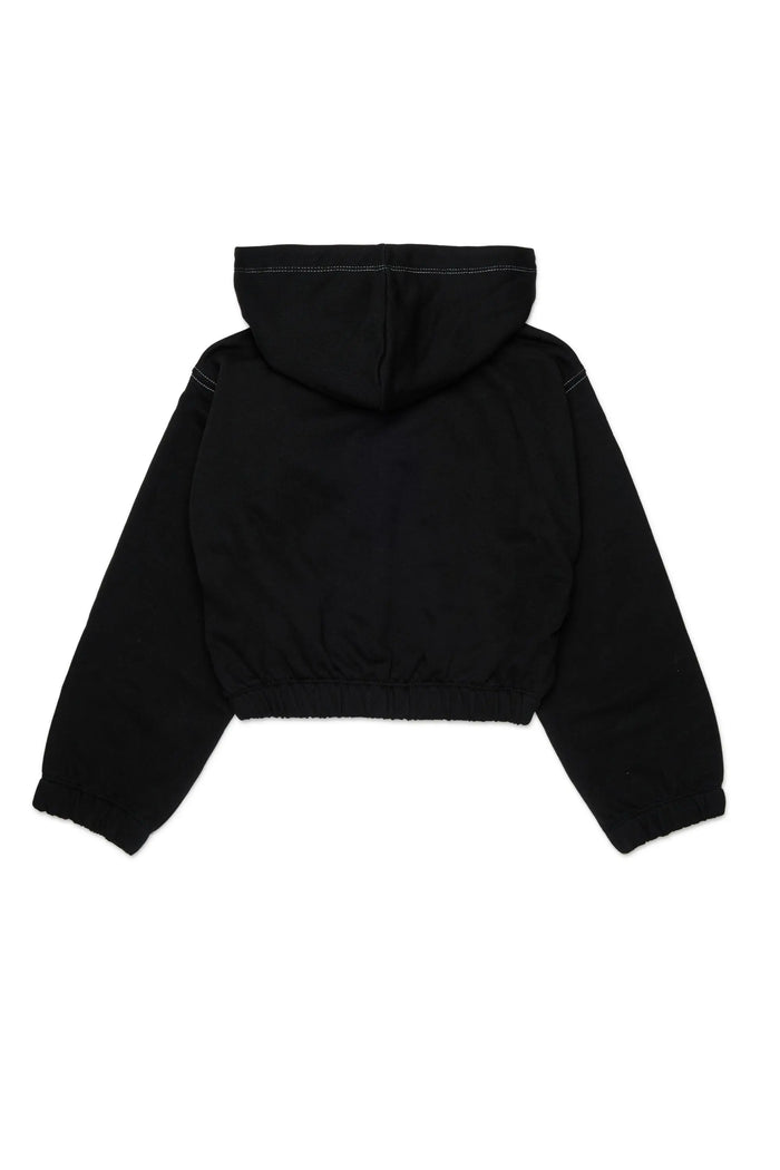 Hoodie with denim rose appliqué