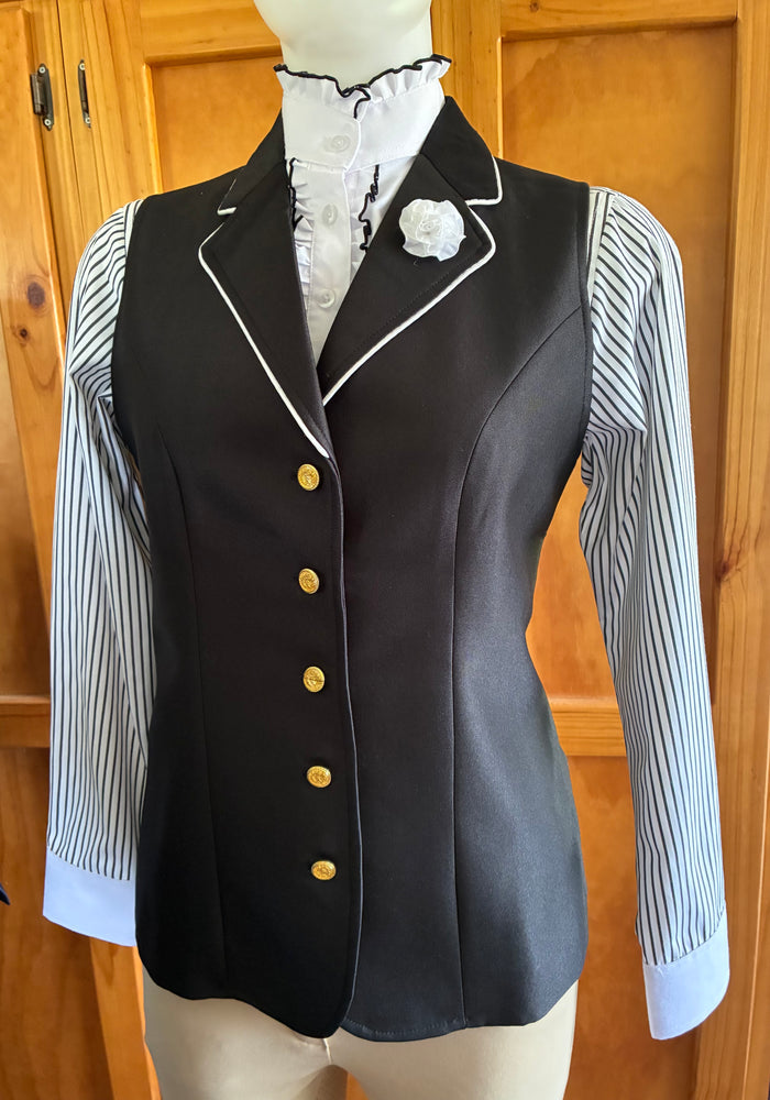 HRCAV  Adults Riders Black Longline Vests (025/025A) Gold Buttons