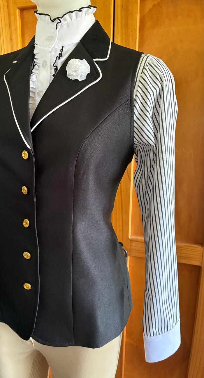 HRCAV  Adults Riders Black Longline Vests (025/025A) Gold Buttons
