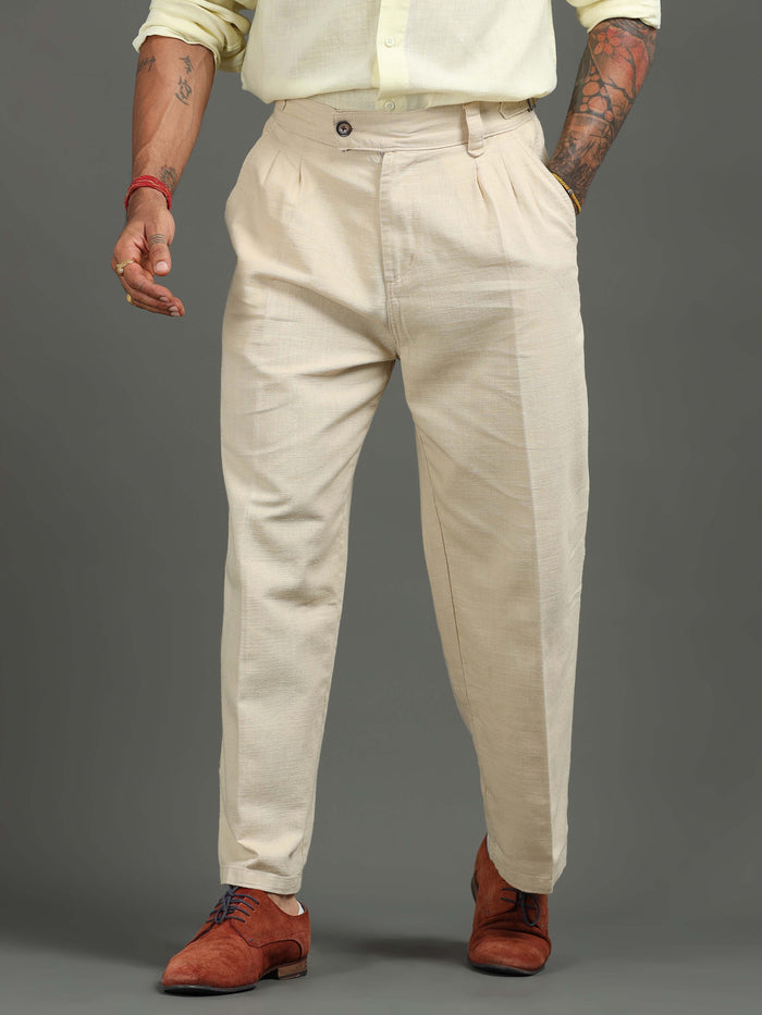 Beige Linen Trousers for Men front view - Huntington Relaxed Trouser by Italian Colony