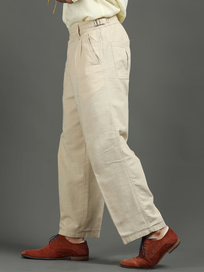 Beige Linen Trousers for Men detail view - Huntington Relaxed Trouser by Italian Colony