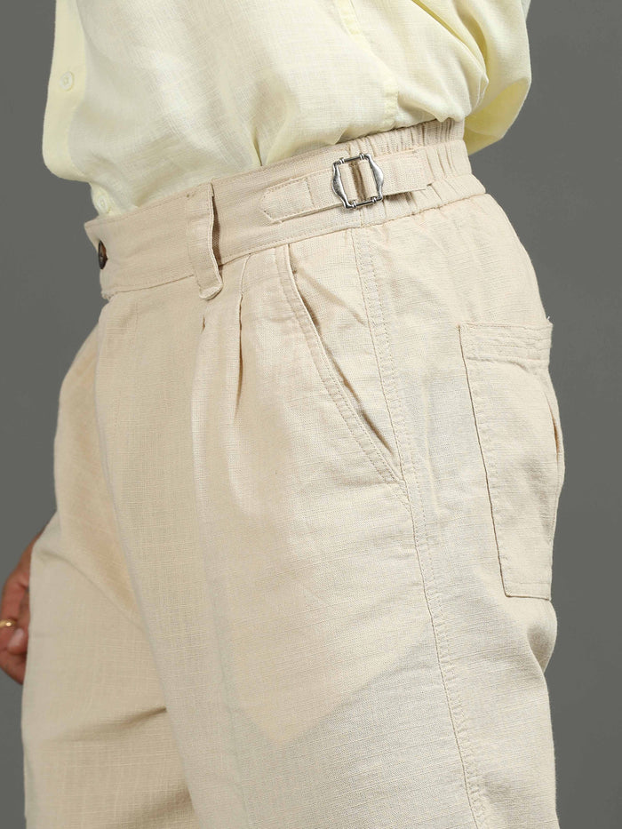 Beige Linen Trousers for Men detail view - Huntington Relaxed Trouser by Italian Colony