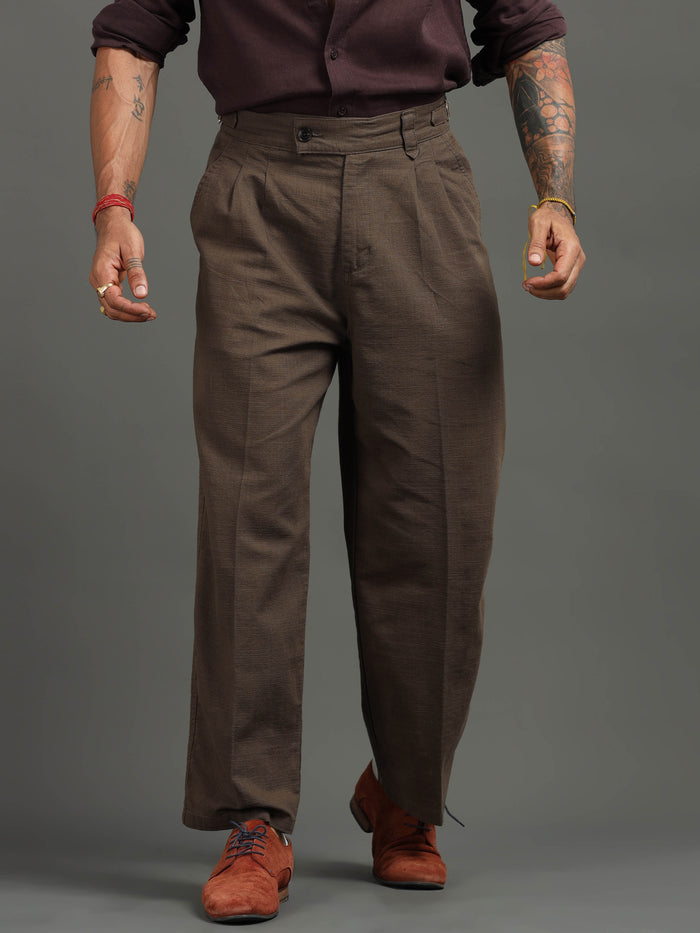 Brown Linen Trousers for Men front view - Huntington Relaxed Trouser by Italian Colony